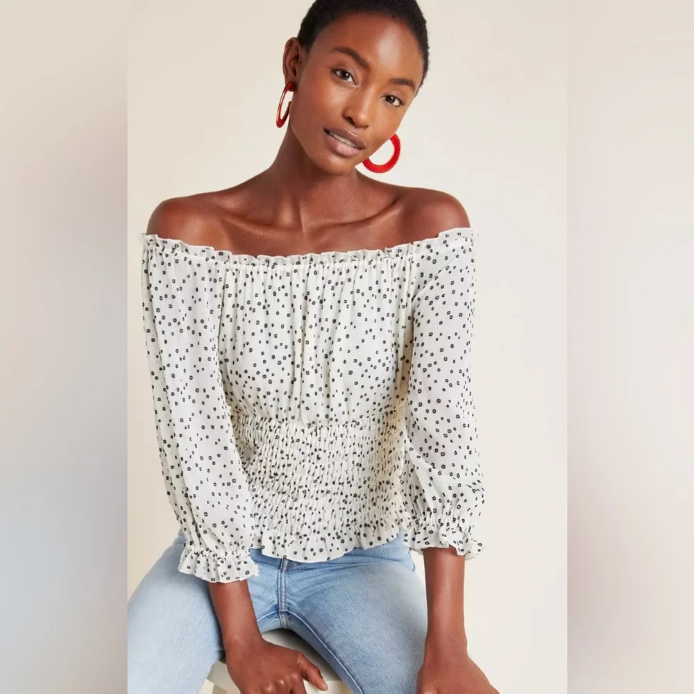 🌾‎ Anthropologie Lucia Off-the-shoulder Polka Dot Blouse